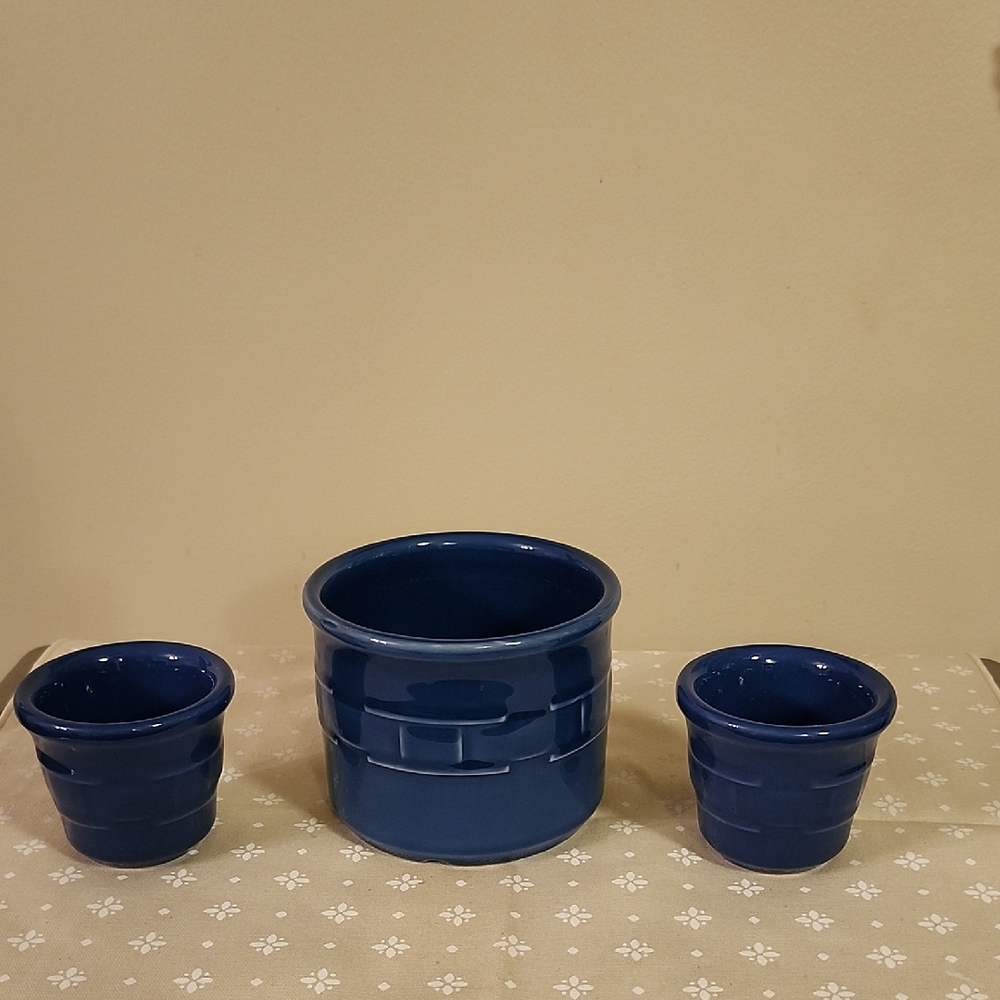 Longaberger Cornflower Blue Crock And Votives
